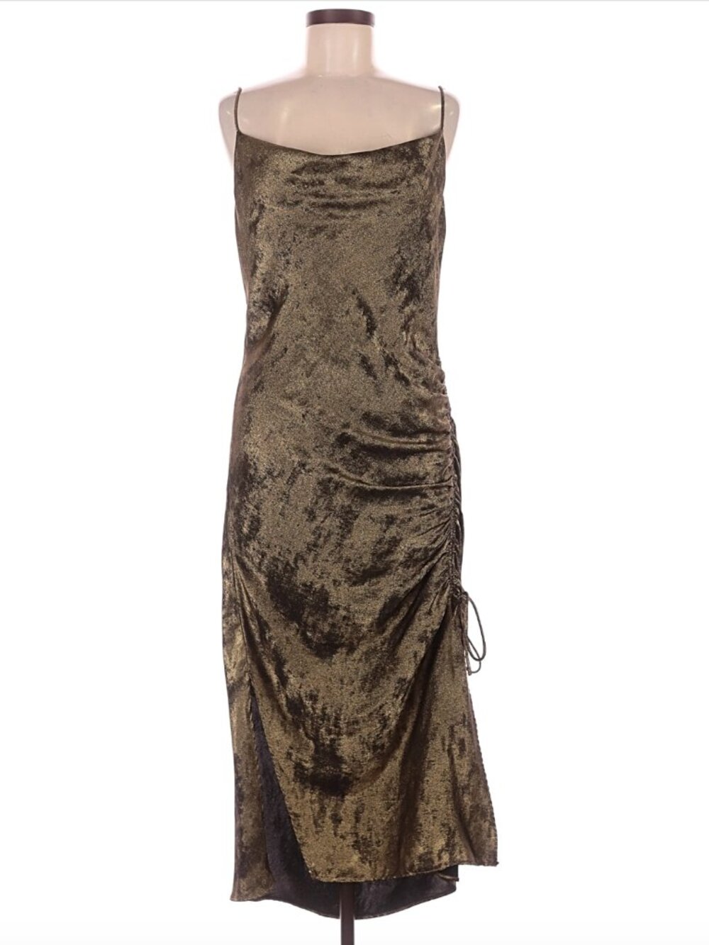 ZARA BASIC RUCHED DARK GOLD SLIP DRESS Size Medium